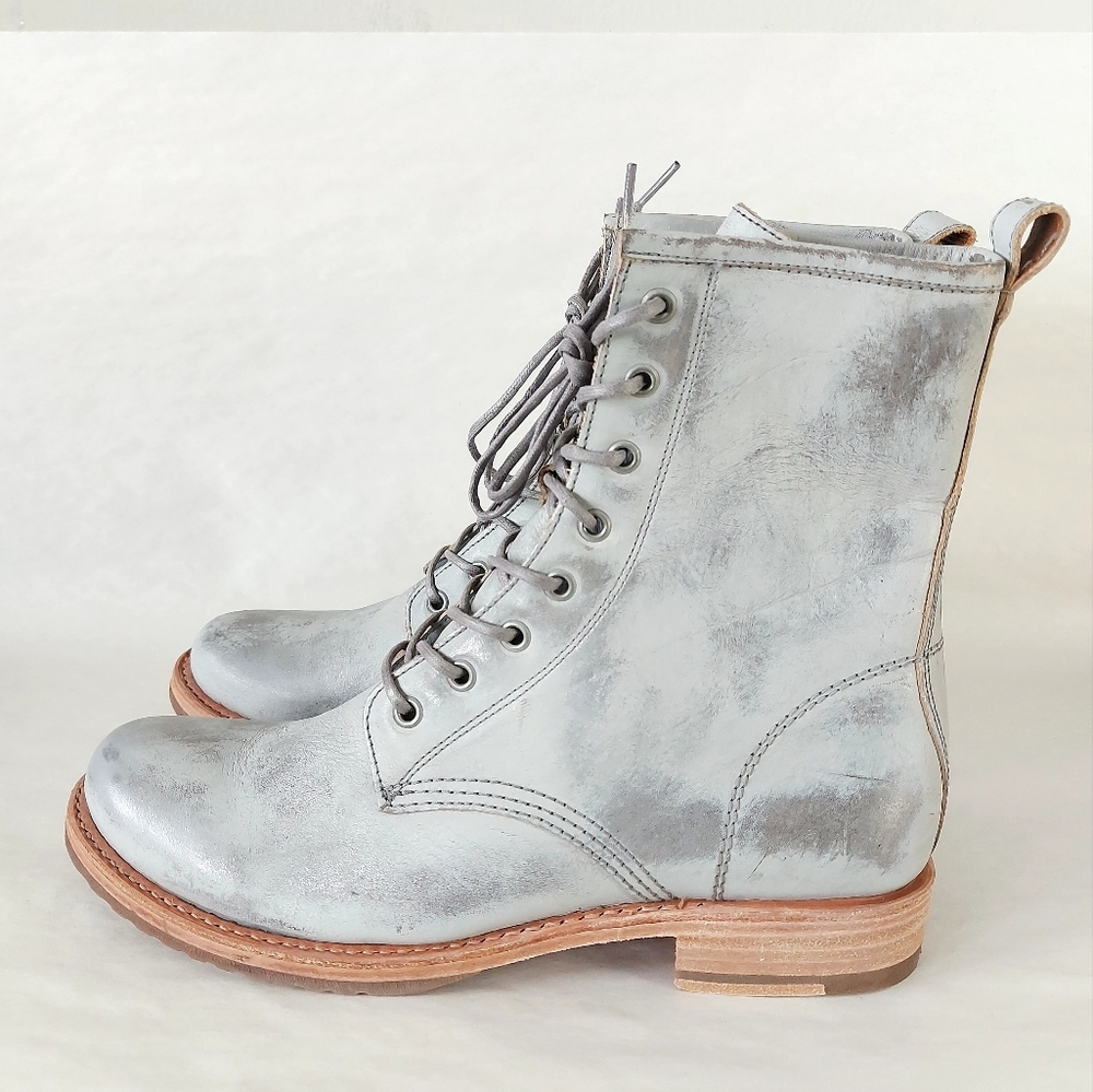 Frye Veronica Combat Boot Mid-Calf Laceup Women Size 11 Silver Burnished Leather - Picture 4 of 16